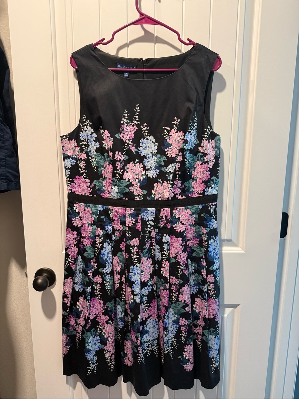 Talbots Black Dress with Pink & Blue Floral Print